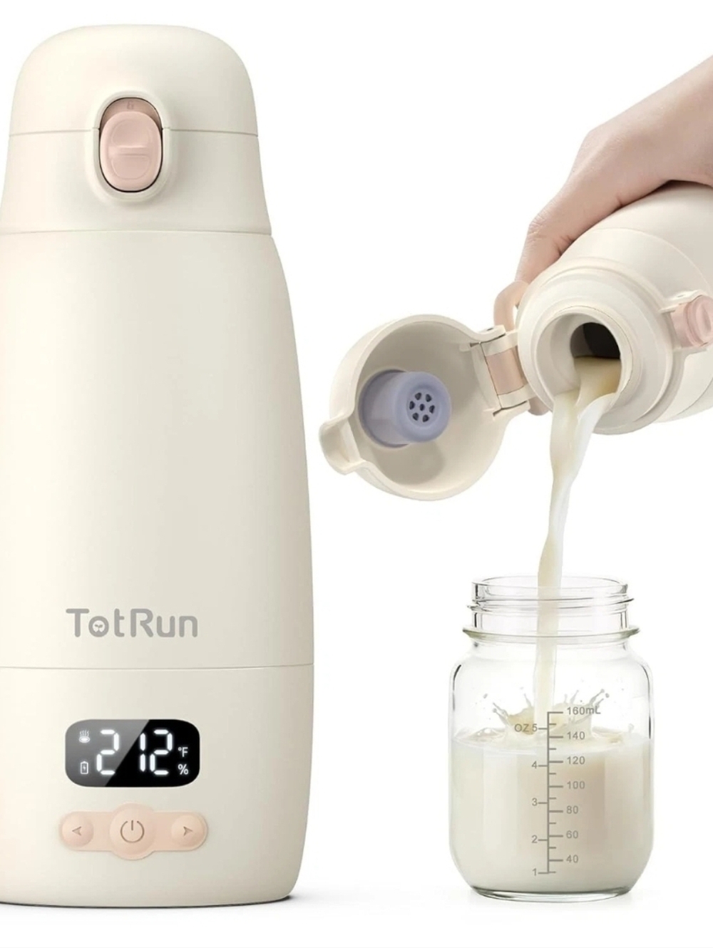 Portable Bottle Warmer for Travel (17.5 oz) Off White Cordless Baby Milk Warmer